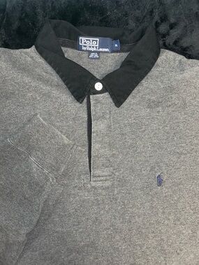 Polo Ralph Lauren L/S Rugby Polo Shirt Gray Size XL Black Collar USA Preppy Y2K